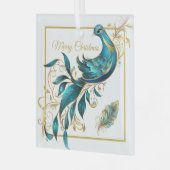 Kerst Pauw en Veer Glas Ornament (Voorkant links)