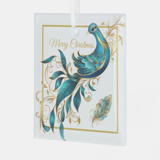 Kerst Pauw en Veer Glas Ornament (Voorkant links)