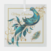 Kerst Pauw en Veer Glas Ornament (Voorkant)