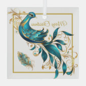 Kerst Pauw en Veer Glas Ornament (Achterkant)