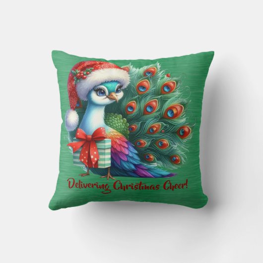 Kerst pauw in Santa Hat het leveren van Cheer Kussen (Achterkant)