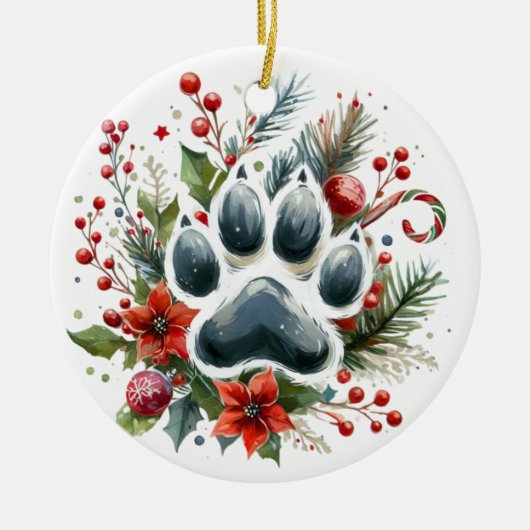 Kerst Paw Print Keramisch Ornament (Voorkant)