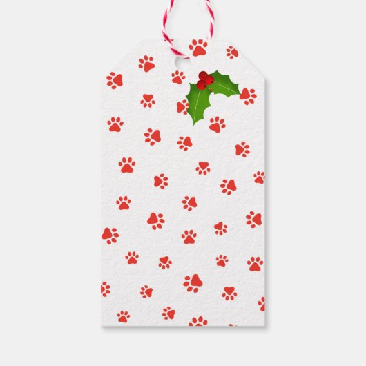 Kerst Paw Prints Holly Love Pet Name Vakantie Cadeaulabel (Achterkant)
