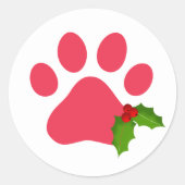 Kerst Paw Prints Holly Vakantie Huisdieren Plezier Ronde Sticker (Voorkant)