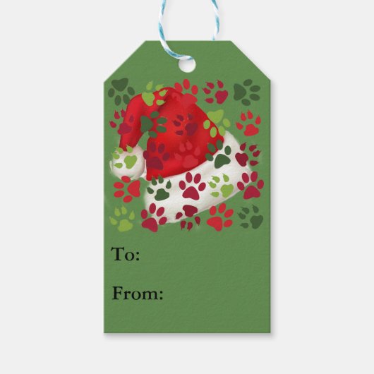 Kerst Paw Prints met Santa Hat Cadeaulabel (Voorkant)