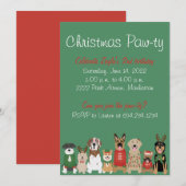 Kerst Pawty Dog Vakantie Rood Groen Kaart (Voorkant / Achterkant)