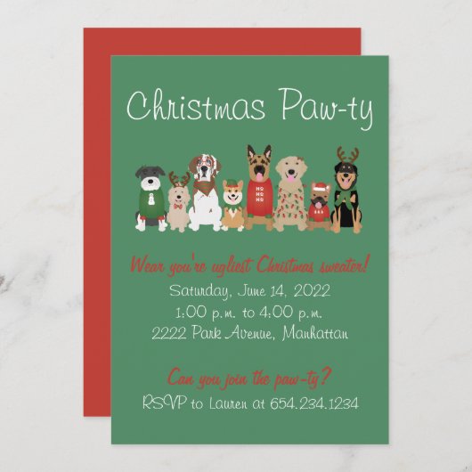 Kerst Pawty Hond Lelijke Vakantie Sweater Rood Gro Kaart (Voorkant / Achterkant)