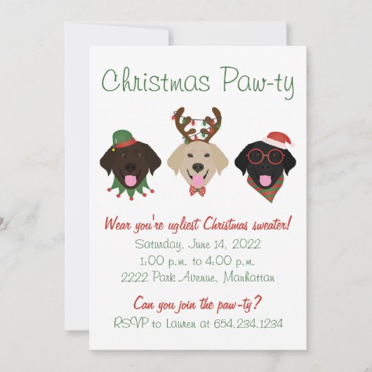 Kerst Pawty Labrador Retriever Honden Kaart (Voorkant)
