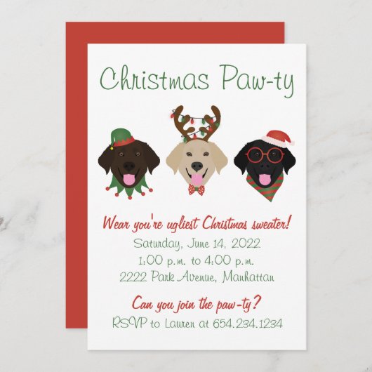 Kerst Pawty Labrador Retriever Honden Kaart (Voorkant / Achterkant)