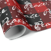 Kerst PEACE tekst op geruite sneeuwvlokken Cadeaupapier (Rol Hoek)