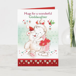 Kerst, peetdochter, Schattige babymeisje en teddy Kaart