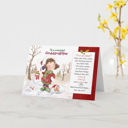 Kerst, peetdochter. Zoek 8 verborgen dingen Kaart (Gele Bloem)