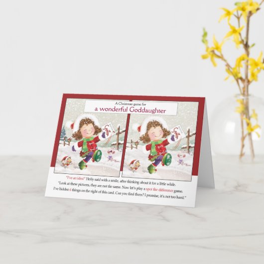 Kerst, peetdochter. Zoek het verschil Kaart (Gele Bloem)