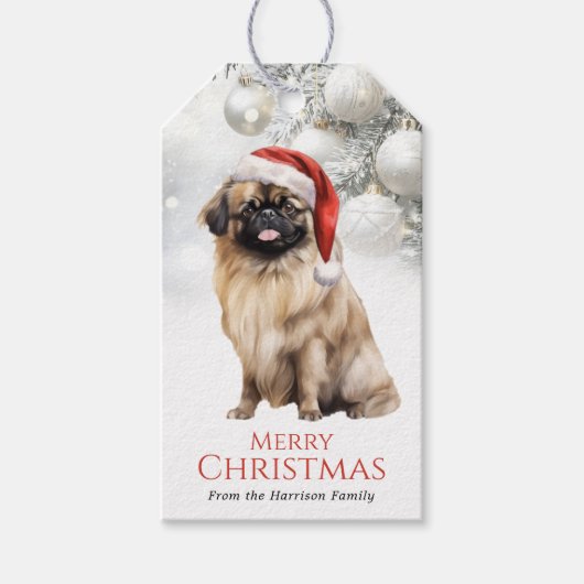 Kerst Pekingees Hond Cadeautags Cadeaulabel (Voorkant)