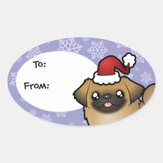 Kerst Pekingese (puppy cut) Ovale Sticker (Voorkant)