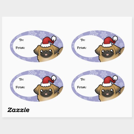 Kerst Pekingese (puppy cut) Ovale Sticker (Vel)