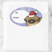 Kerst Pekingese (puppy cut) Ovale Sticker (Tas)