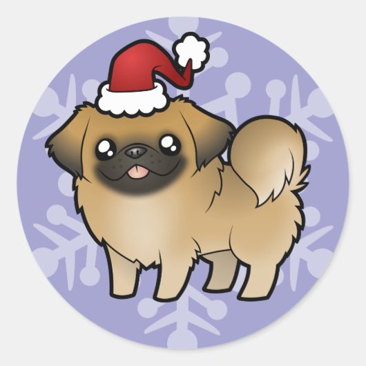 Kerst Pekingese (puppy cut) Ronde Sticker (Voorkant)