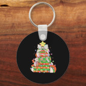 Kerst Pencil Tree Lights Coquette Bow Teacher Sleutelhanger (Voorkant)