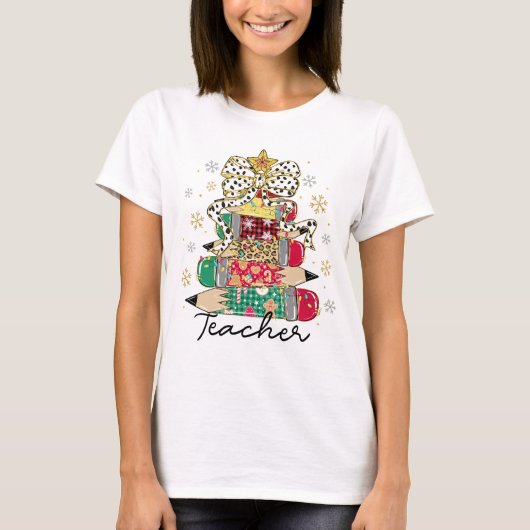 Kerst Pencil Tree Teacher Shirt (Voorkant)