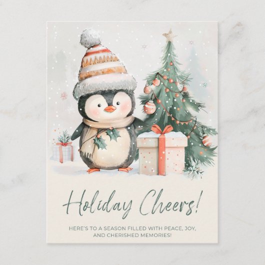 Kerst Pengoen Feestdagenkaart (Voorkant)