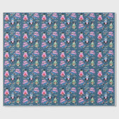 Kerst Penguïn Crew Patroon Blauw Inpakpapier (Vlak)