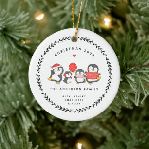 Kerst Penguïn Familie Van Vier Keramische Versieri Keramisch Ornament