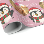 Kerst Penguïn Persoonlijke Foto Cadeaupapier (Rol Hoek)