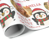Kerst Penguïn Persoonlijke Foto Cadeaupapier (Rol Hoek)