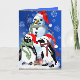 Kerst Penquin en Sneeuwman Kaart