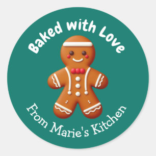 kerst peperkoek gebakken met liefde ronde sticker