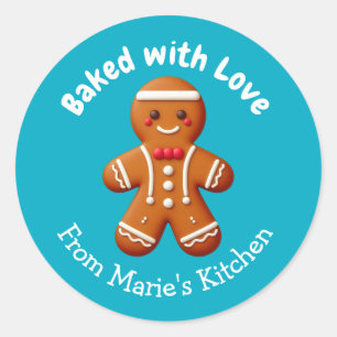 kerst peperkoek gebakken met liefde ronde sticker
