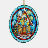 Kerst peperkoek huis gebrandschilderd glas stijl keramisch ornament (Rechts)
