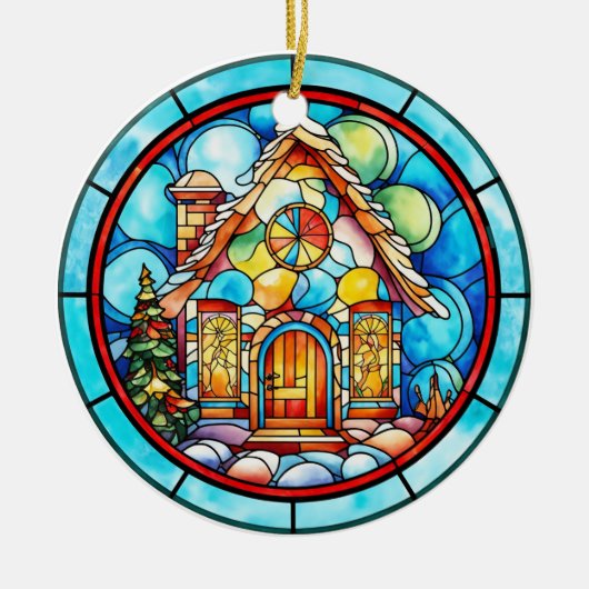 Kerst peperkoek huis gebrandschilderd glas stijl keramisch ornament (Voorkant)