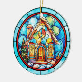 Kerst peperkoek huis gebrandschilderd glas stijl keramisch ornament (Links)