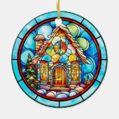Kerst peperkoek huis gebrandschilderd glas stijl keramisch ornament (Achterkant)