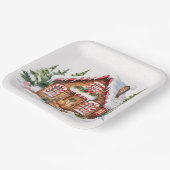 Kerst peperkoek huis in de sneeuw papieren bordje (Gebogen)