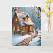 Kerst peperkoek huis met een sneeuwpop kaart (Gele Bloem)