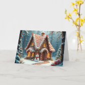 Kerst peperkoek huisje met een sneeuwpop kaart (Gele Bloem)