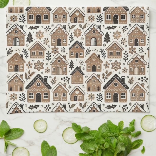 Kerst peperkoek huizen theedoek (Gevouwen)