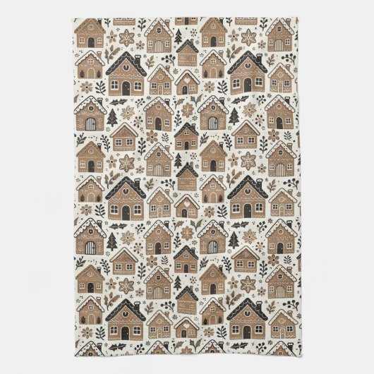 Kerst peperkoek huizen theedoek (Verticaal)