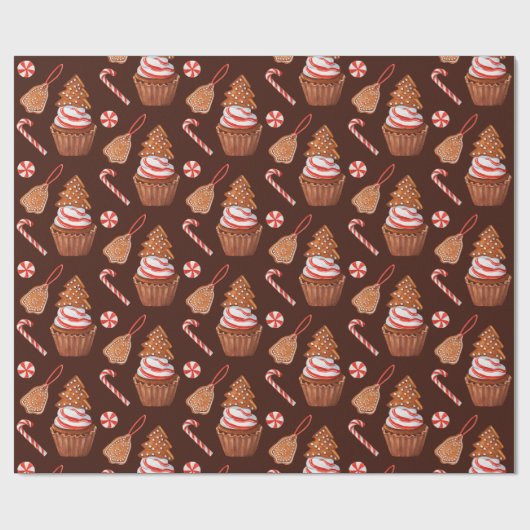 Kerst peperkoek koekje cupcake cadeaupapier (Vlak)