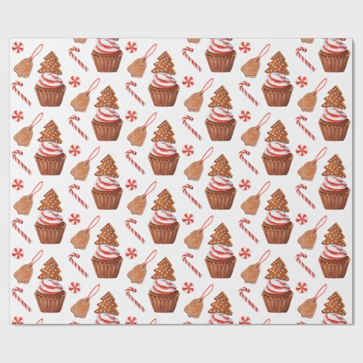 Kerst peperkoek koekje cupcake cadeaupapier (Vlak)