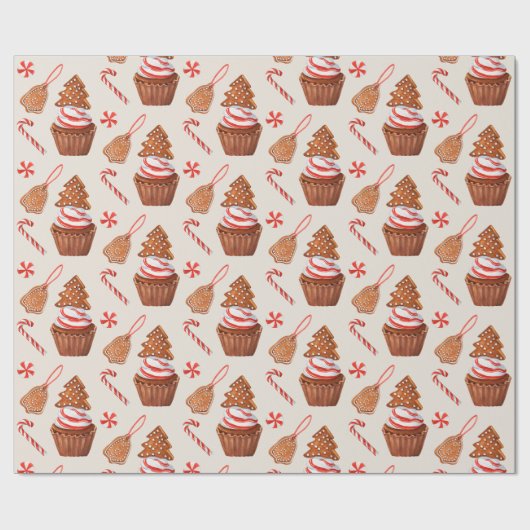Kerst peperkoek koekje cupcake cadeaupapier (Vlak)