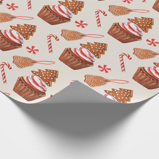 Kerst peperkoek koekje cupcake cadeaupapier (Hoek)