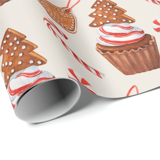 Kerst peperkoek koekje cupcake cadeaupapier (Rol Hoek)