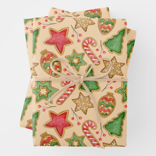 Kerst peperkoek koekjes en Ornamenten Inpakpapier Vel (In situ)