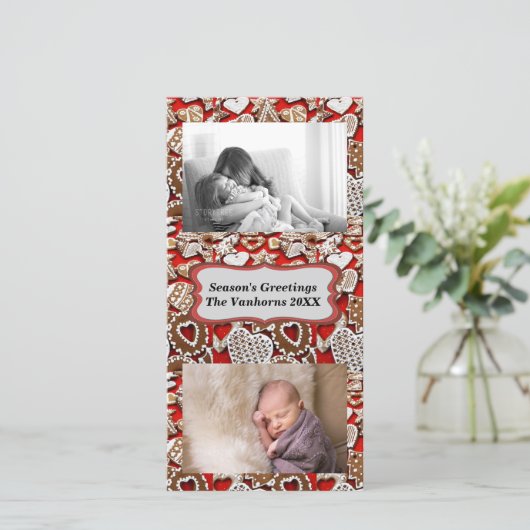 Kerst peperkoek koekjes fotokaart feestdagenkaart (Staand voorkant)
