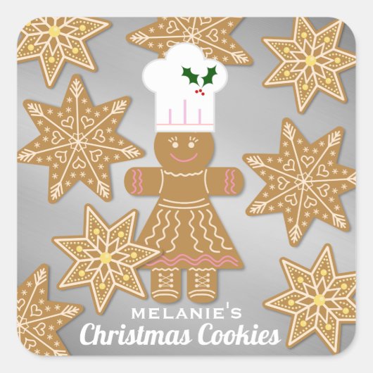 Kerst peperkoek koekjes gepersonaliseerd cadeau vierkante sticker (Voorkant)