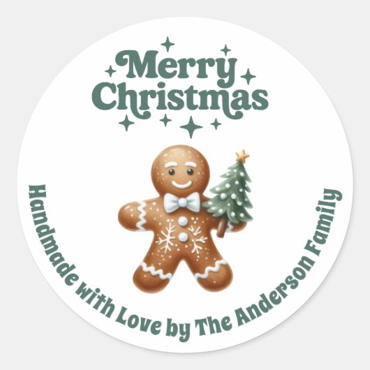 Kerst peperkoek man handgemaakt ronde sticker (Voorkant)